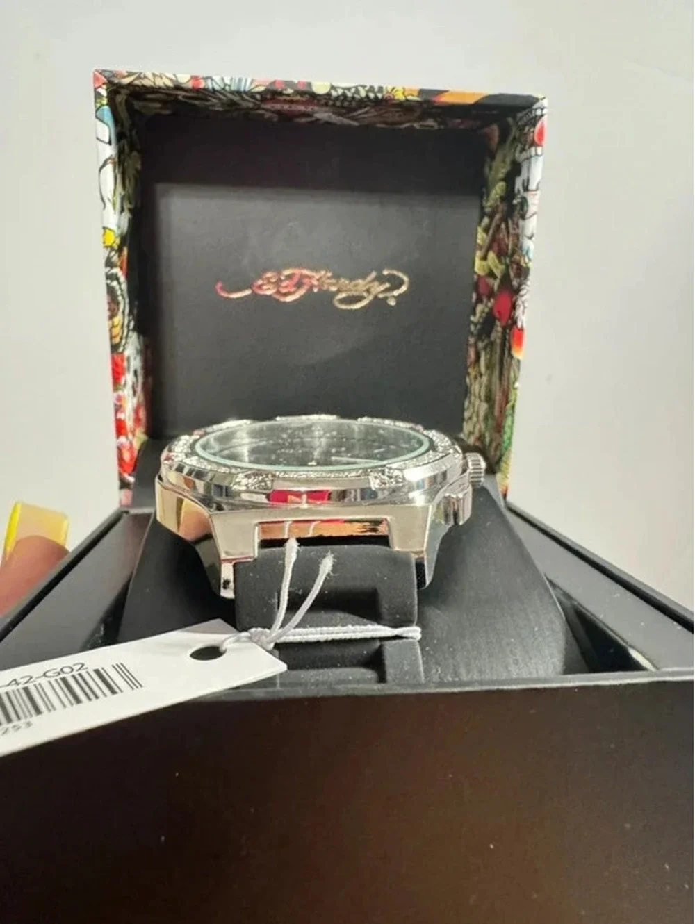 Ed Hardy Men's Silver Tone Watch with Silicone Band (Model: 50663SB-42-G02) NWT